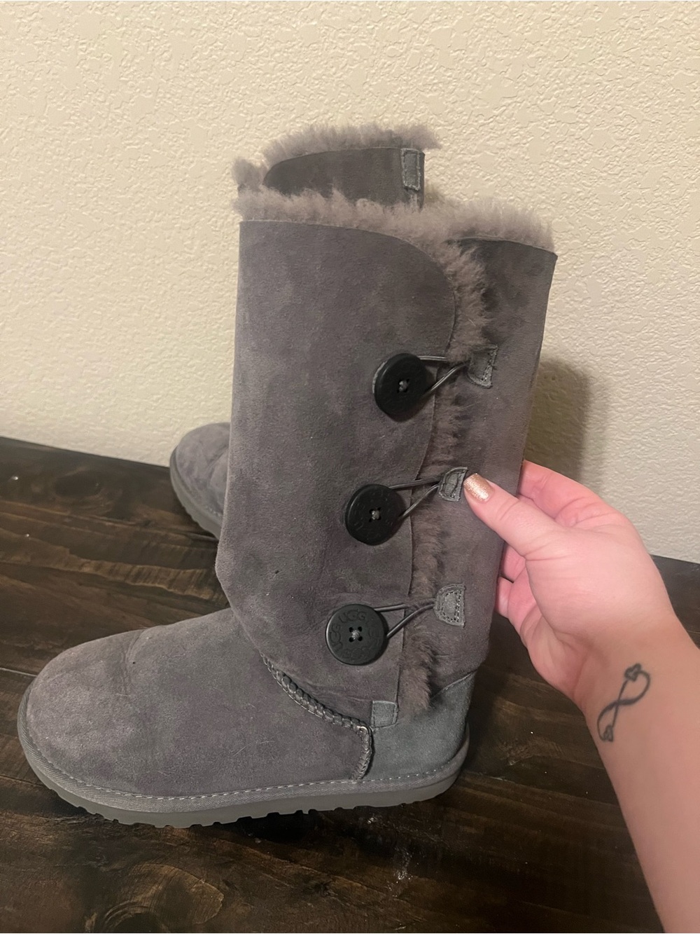 Women's Gray UGG Button-Detail Winter Boots
